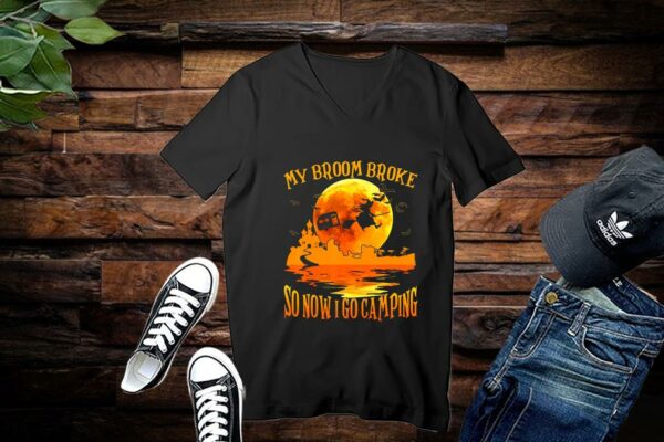 Limited Halloween Shirt, Halloween My Broom Broke So Now I Go Camping Shirt