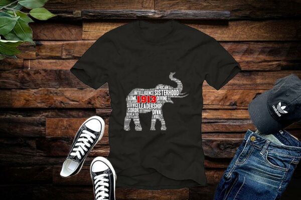 Womens Delta 1913 Sorority Elephant Sigma Theta Words Shirt Premium
