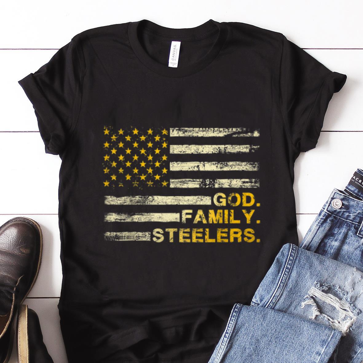 Nice God Family Steelers Pro American Flag guy tee
