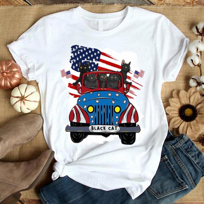 Driving Car American Flag By Black Cats Shirt