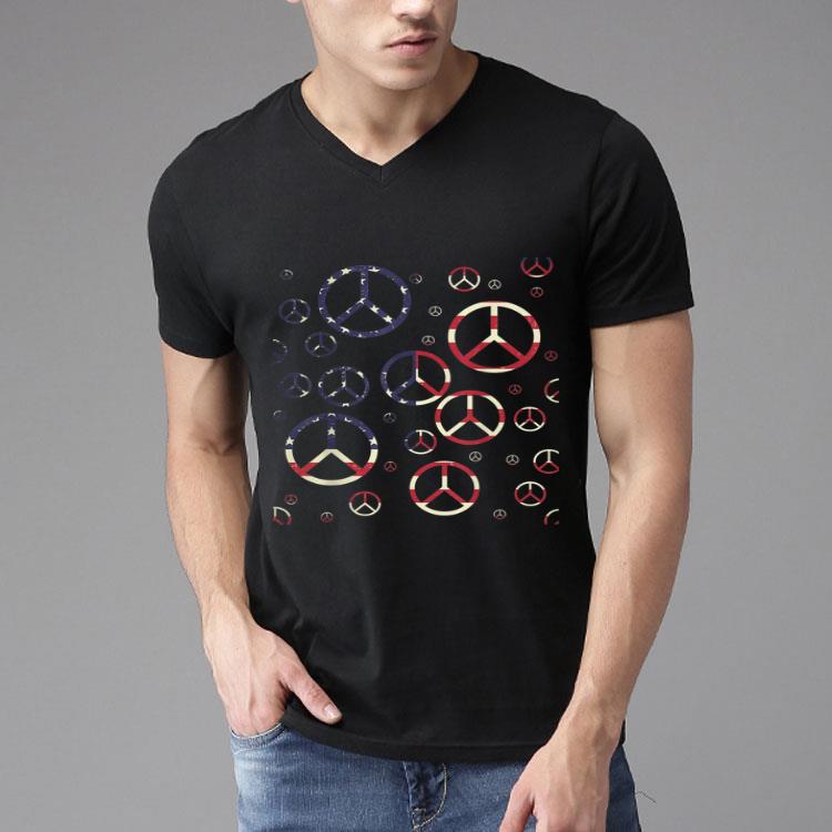 American Flag Peace Sign Retro Art America 4th Of July Shirt
