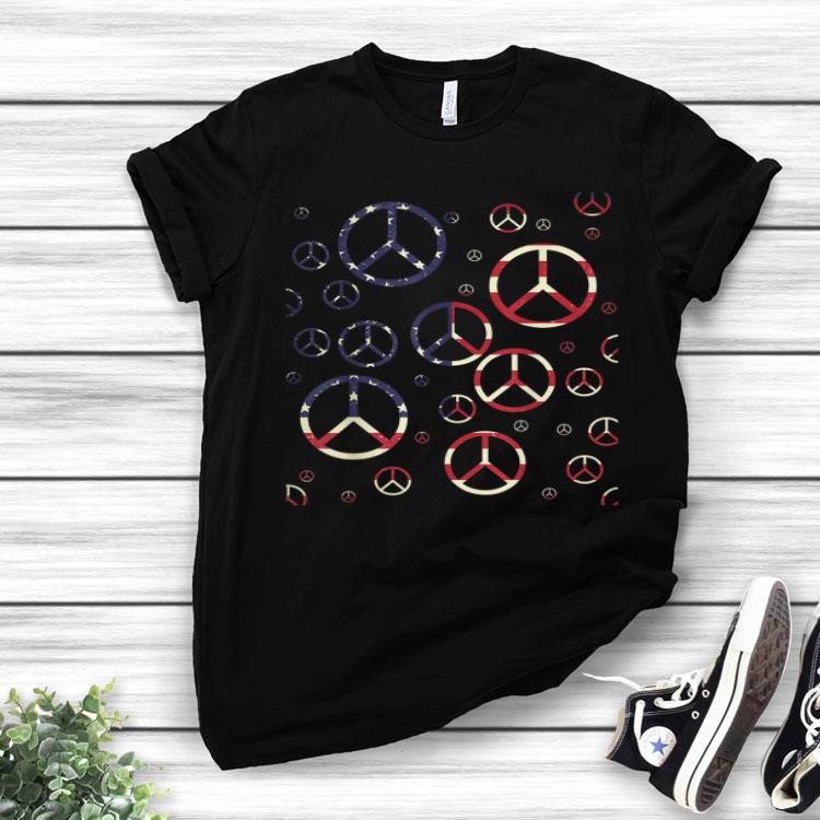 American Flag Peace Sign Retro Art America 4th Of July Shirt