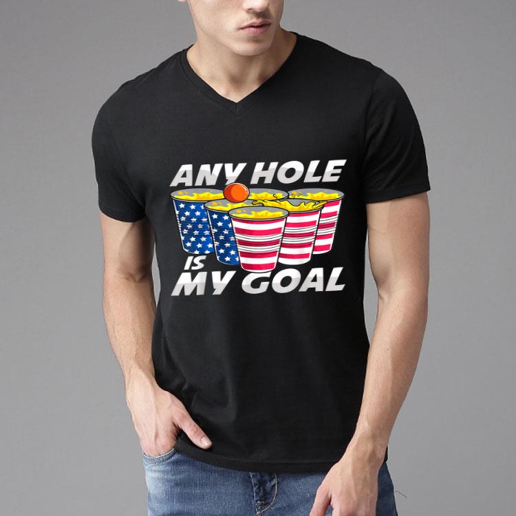 Any Hole Is My Goal Beer Pong America USA Flag 4th Of July Shirt