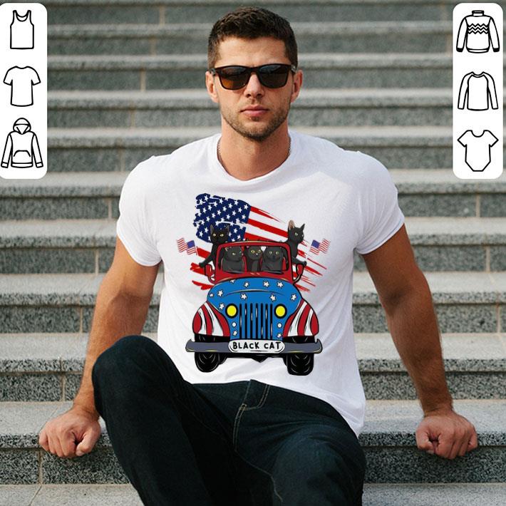Driving Car American Flag By Black Cats Shirt