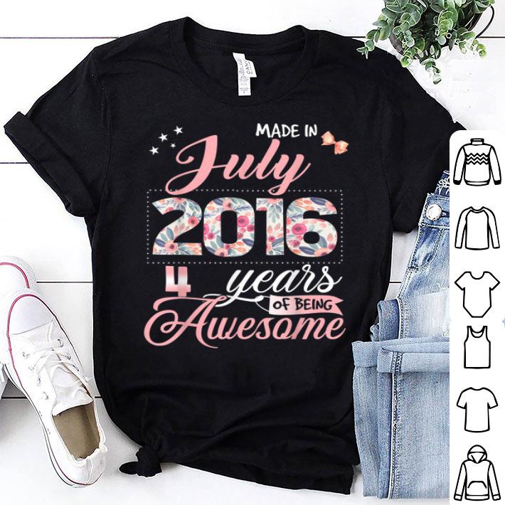 4th Birthday Floral For Girl Born In July 2016 Shirt