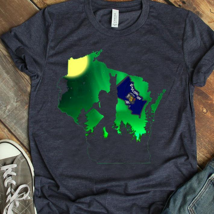 Bigfoot Wisconsin Moonlit Night Map Flag Shirt