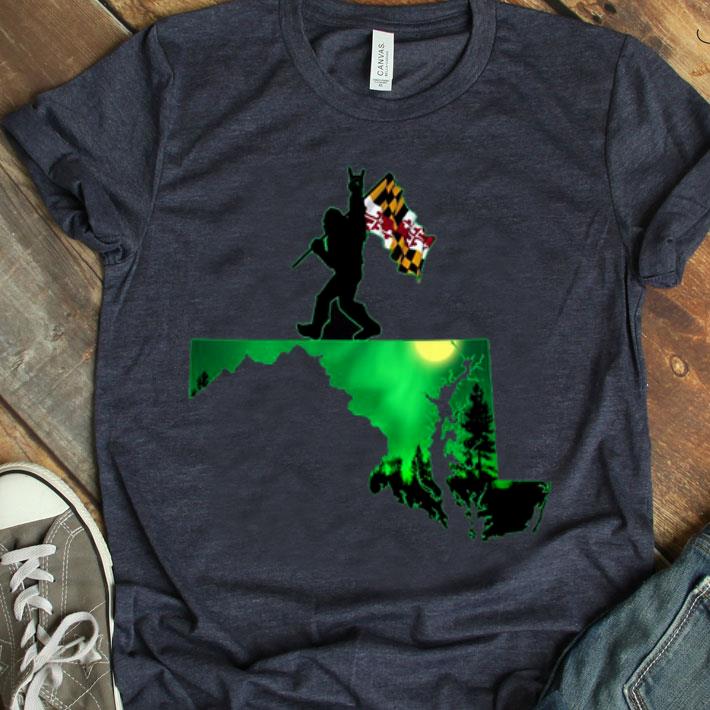 Bigfoot Maryland Moonlit Night Map Flag Shirt