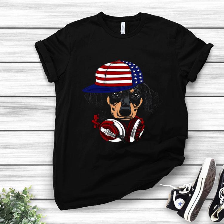 4 Of July Dachshund Listening Music America Cap Shirt