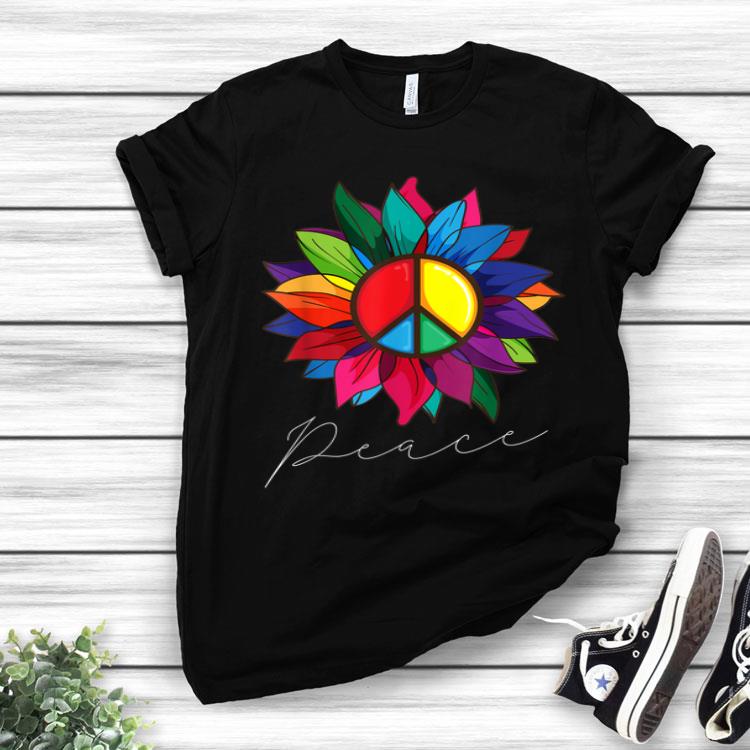 Sunflower Flower Rainbow Peace Sign World Retro Hippie 70s Shirt