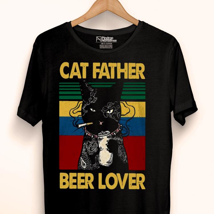 Cat Father Smoking Beer Lover Vintage Retro Shirt