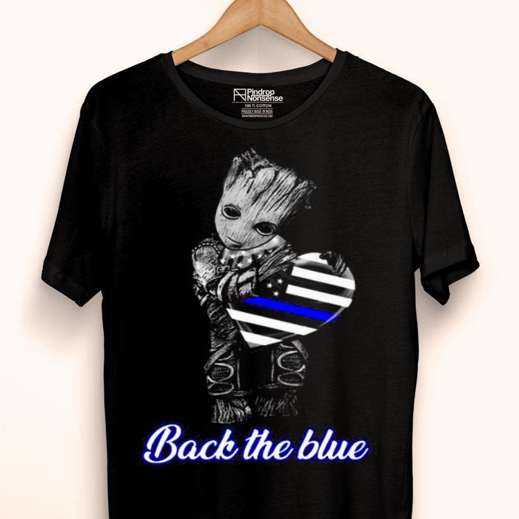 Baby Groot Hug Heart American Flag Back The Blue Shirt