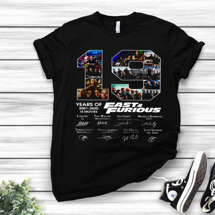 19 Years Of Fast And Furious 2001 2020 10 Movies Signatures Shirt