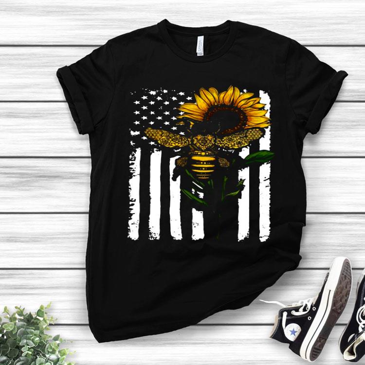Bee Sunflower American Flag Shirt