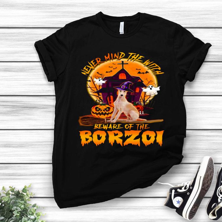 Never Mind The Witch Beware Of The Borzoi Halloween Moon Shirt