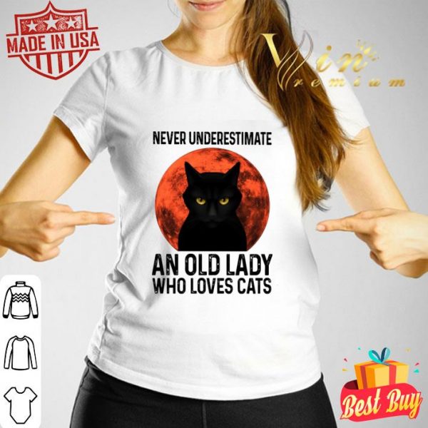 Funny Black Cat Never Underestimate An Old Lady Who Loves Cats Sunset shirt 3