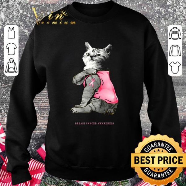 Premium Cat Tattoo Breast Cancer Awareness shirt 3