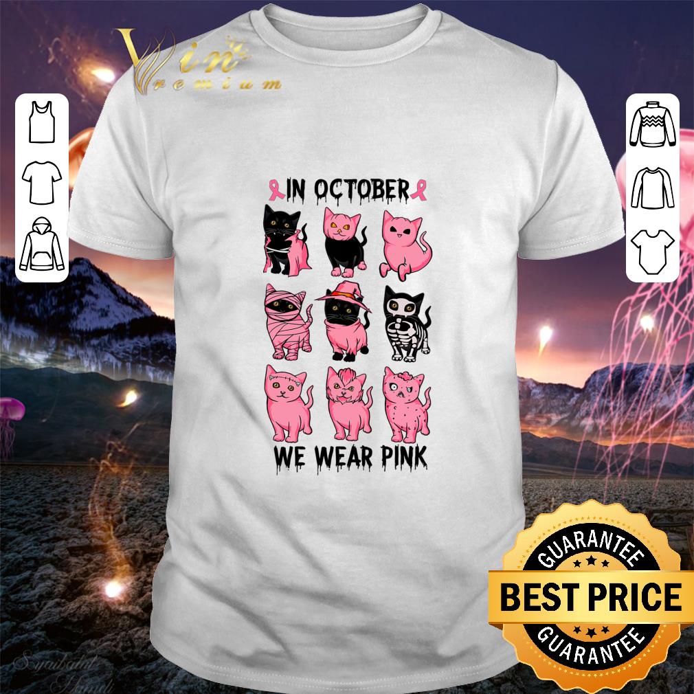 Hot Halloween cats in october we wear pink Breast Cancer awareness shirt 7