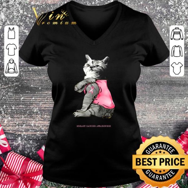Premium Cat Tattoo Breast Cancer Awareness shirt 2