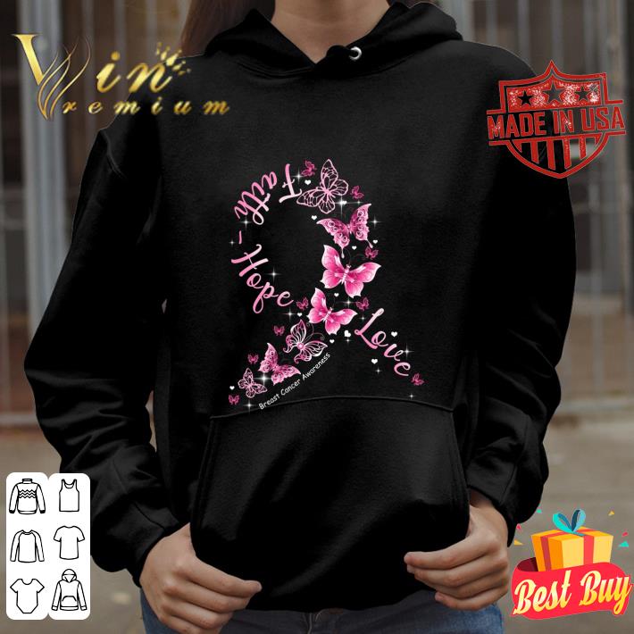 Premium Butterflies Ribbon Faith Hope Love Breast Cancer Awareness shirt