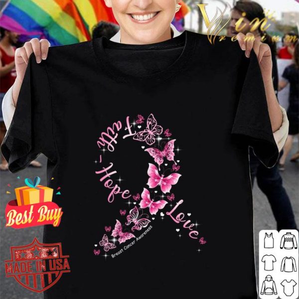 Premium Butterflies Ribbon Faith Hope Love Breast Cancer Awareness shirt 1