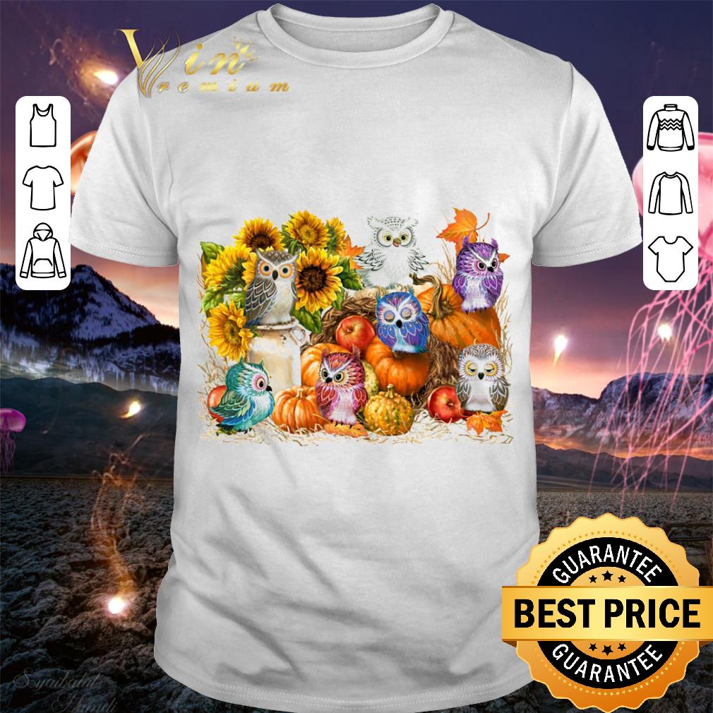 Funny Owls sunflowers pumpkins shirt 7