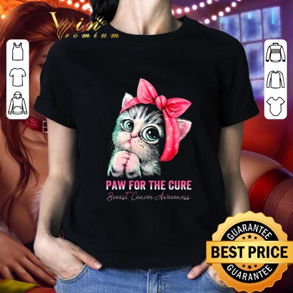 Original Kitten Cat Paw For The Cure Breast Cancer Awareness shirt 2
