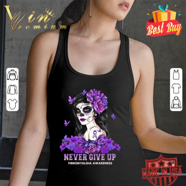 Original Tattoo Girl Never Give Up Fibromyalgia Awareness shirt 3