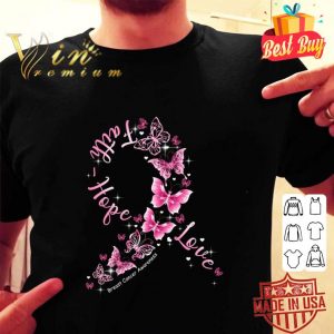 Premium Butterflies Ribbon Faith Hope Love Breast Cancer Awareness shirt 4