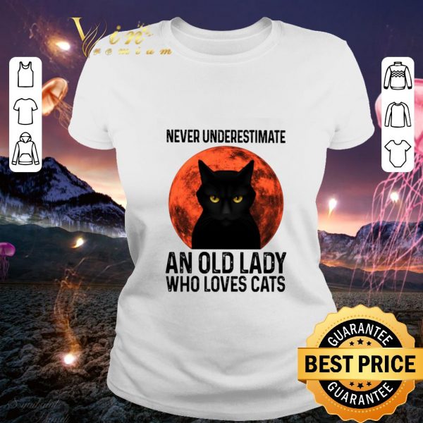 Funny Black Cat Never Underestimate An Old Lady Who Loves Cats Sunset shirt 2