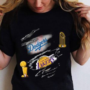 Original Champions Los Angeles Dodgers and Los Angeles Lakers Torn shirt 4