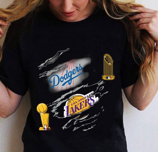 Original Champions Los Angeles Dodgers and Los Angeles Lakers Torn shirt 2