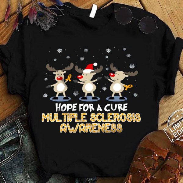 Premium Reindeer Hope For A Cure Multiple Sclerosis Awareness Christmas shirt 1