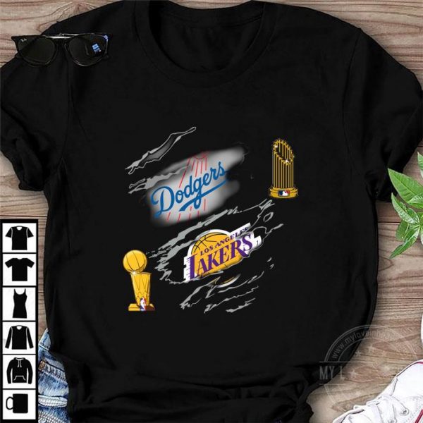 Original Champions Los Angeles Dodgers and Los Angeles Lakers Torn shirt 1