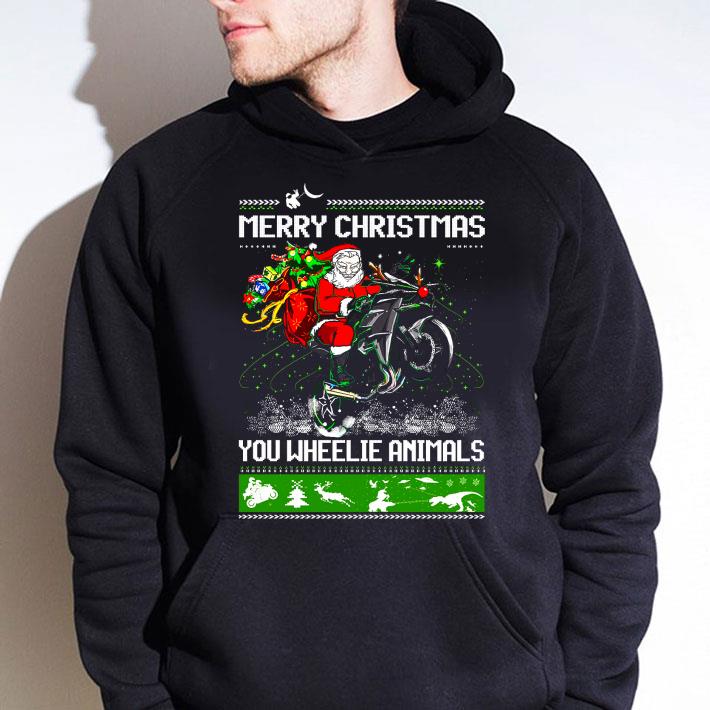 Santa Claus Riding Motorcycle Merry Christmas You Wheelie Animals Ugly shirt
