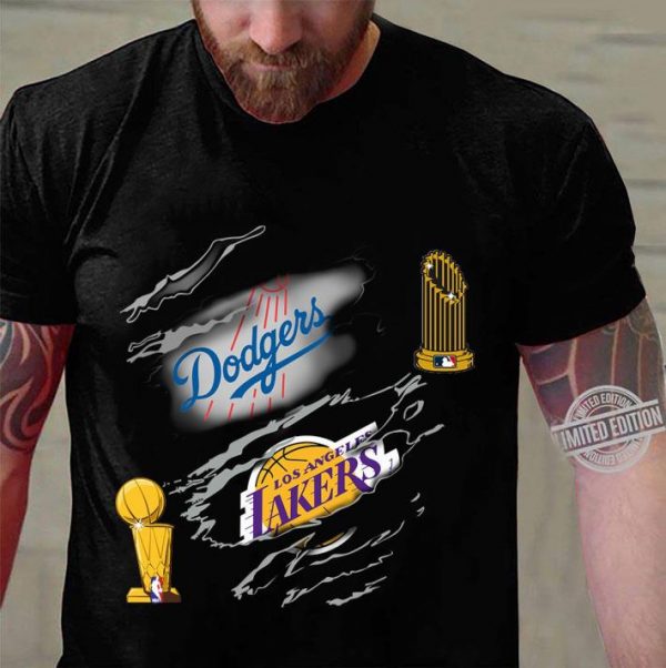 Original Champions Los Angeles Dodgers and Los Angeles Lakers Torn shirt 3