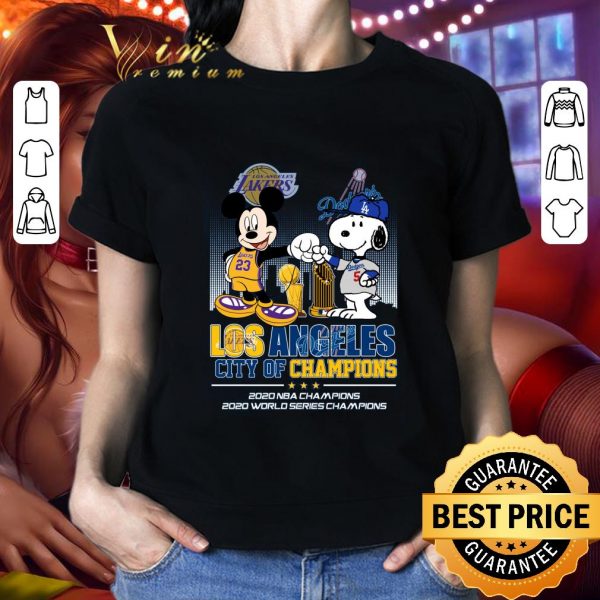 Best Lakers Dodgers Mickey Snoopy Los Angeles City Of Champions 2020 shirt 2