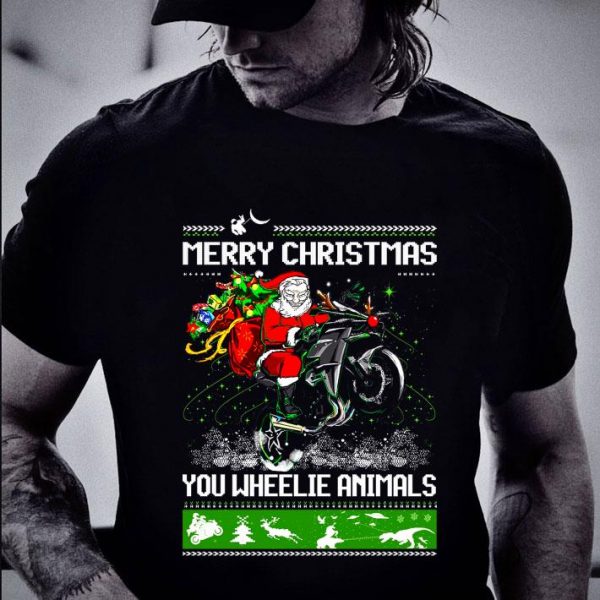 Santa Claus Riding Motorcycle Merry Christmas You Wheelie Animals Ugly shirt 2