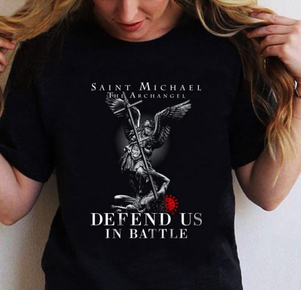 Original Saint Michael The Archangel Defend Us In Battle Coronavirus shirt 2
