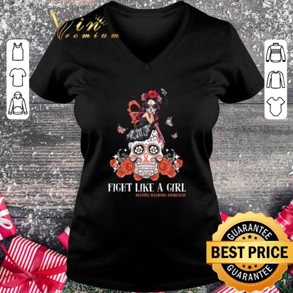 Original Girl Sugar Skull Fight Like A Girl Multiple Sclerosis Awareness shirt 2
