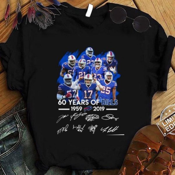 Original 60 Years Of Buffalo Bills Team NFL 1959-2019 Signatures shirt 1