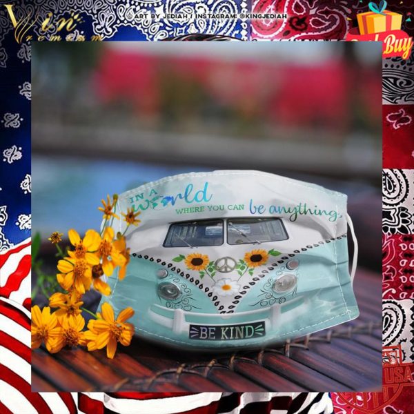 Peace bus in a world where you can be anything be kind face mask 2