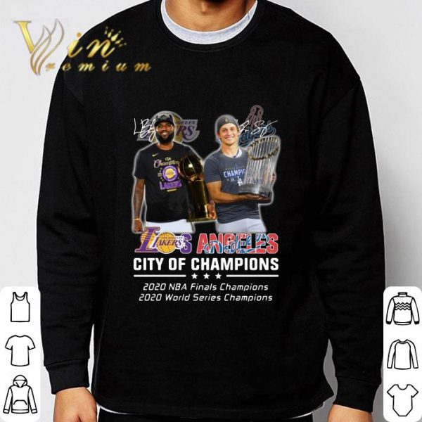 Lakers Dodgers LeBron James Corey Seager Los Angeles city of champions 2020 shirt 3