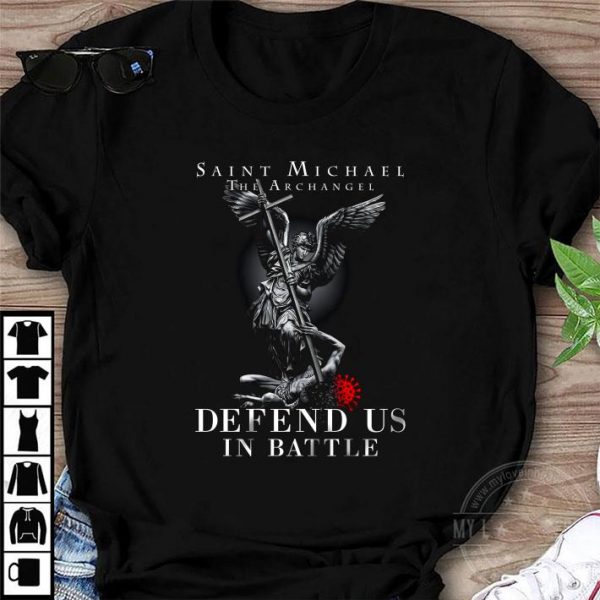 Original Saint Michael The Archangel Defend Us In Battle Coronavirus shirt 1