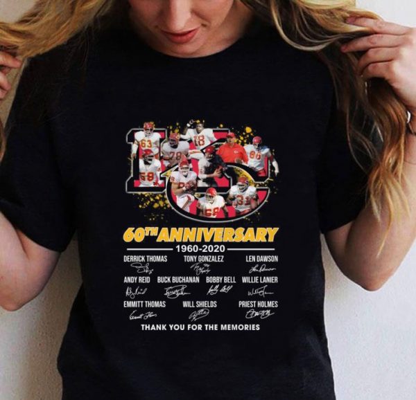 Original Kansas City Chiefs 60th anniversary 1960-2020 signatures thank you for the memories shirt 2
