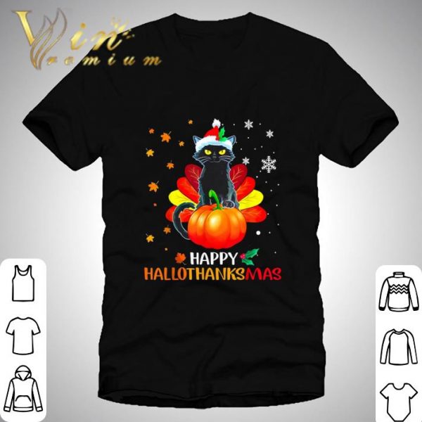 Black Cat Happy Hallothanksmas shirt 1