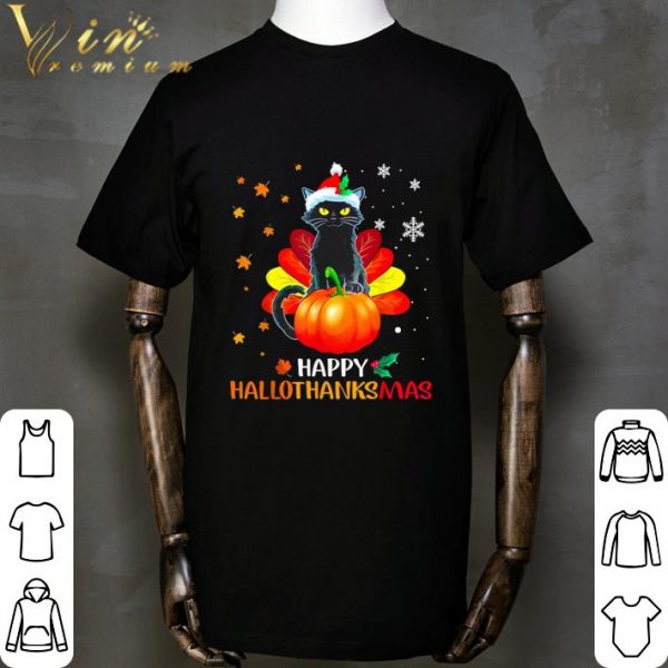 Black Cat Happy Hallothanksmas shirt 2