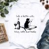 Premium Black Cat Life Is Better With Wine Cats And Books shirt 7