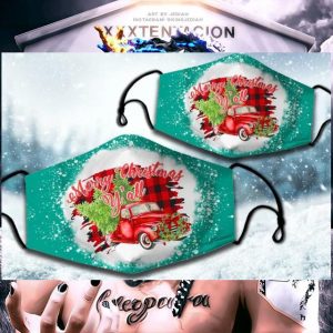 Truck Merry Christmas Y'all face mask 4