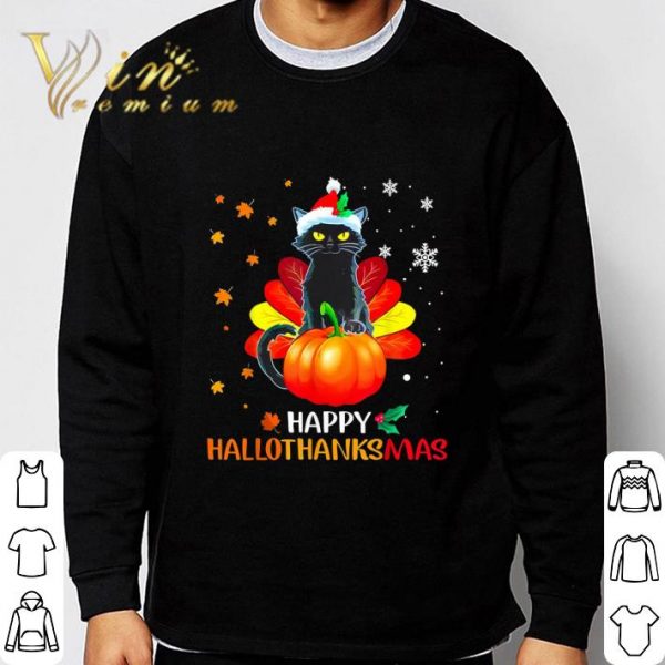 Black Cat Happy Hallothanksmas shirt 3