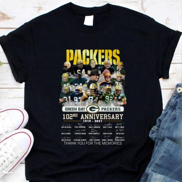 Best Green Bay Packers 102nd Anniversary 1919-2021 Signatures shirt 1